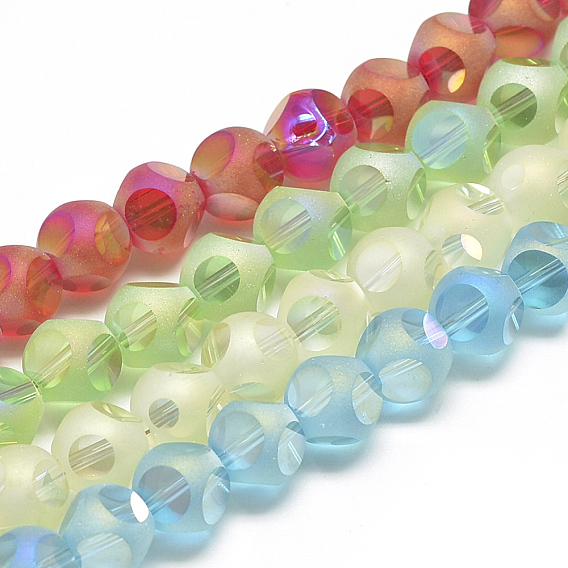 Plated Transparent Glass Beads Strands, Frosted, Faceted Round