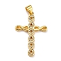 Brass Micro Pave Clear Cubic Zirconia Pendants, Cross