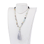 Natural Amazonite, Lava Rock and Wood Beaded Necklaces, with Alloy, Tassel Pendants Burlap Bag Packing, Ohm