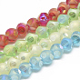 Plated Transparent Glass Beads Strands, Frosted, Faceted Round
