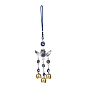 Car Hanging Owl Alloy Glass Rhinestone Wind Chime, with Evil Eye Resin Beads, Polyester Cord, Iron Bell