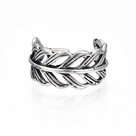 Alloy Leaf Wrap Open Cuff Ring for Women, Cadmium Free & Lead Free