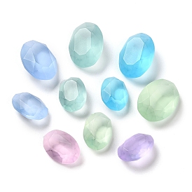 Frosted Glass Rhinestone Cabochons, Faceted, Pointed Back, Egg Shape