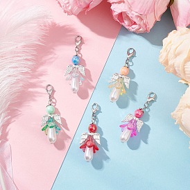 Акриловые подвесные украшения, ангел, с имитацией жемчуга из АБС-пластика и сплавом в тибетском стиле