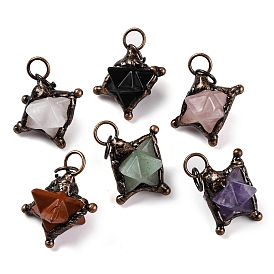 Gemstone Merkaba Star Pendants, Brass Star Charms with Jump Rings, Red Copper