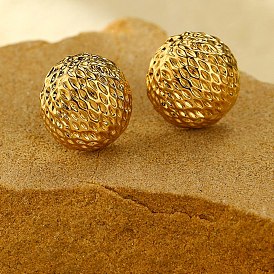 304 Stainless Steel Stud Earrings for Women, Half Round with Hammered Textured