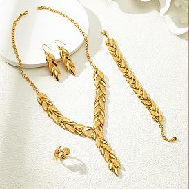 Браслеты, серьги, ожерелья и кольца из сплава в форме листьев для женщин.