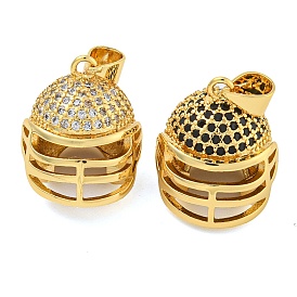 Rack Plating Brass Micro Pave Cubic Zirconia Pendants, Lead Free & Cadmium Free, Long-Lasting Plated, Rugby Cap