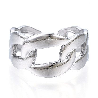 304 anneau de manchette ouvert en forme de gourmette en acier inoxydable, anneau épais creux pour les femmes
