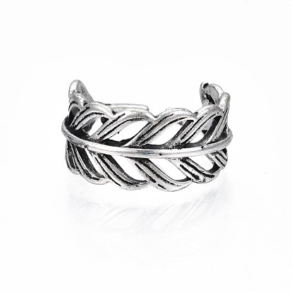 Alloy Leaf Wrap Open Cuff Ring for Women, Cadmium Free & Lead Free