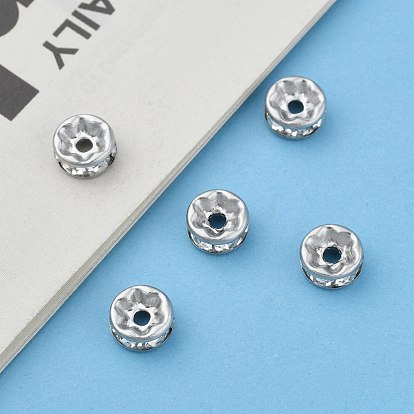 Disc 316 Surgical Stainless Steel Spacer Beads, with Rhinestone, 7x3mm, Hole: 1mm