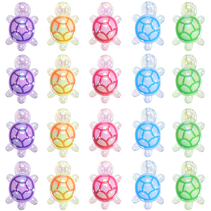 30прозрачные акриловые бусины с УФ-покрытием, радужный, черепаха, с эмалью