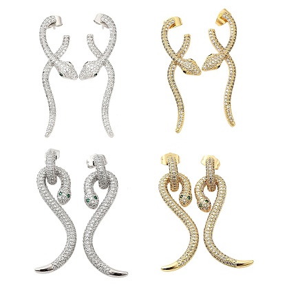 Серьги-гвоздики в форме змеи из латуни с кубическим цирконием для женщин