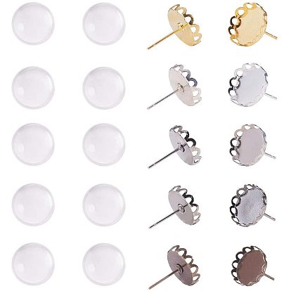 DIY Earring Jewelry, with Transparent Glass Cabochons and Brass Stud Earring Findings