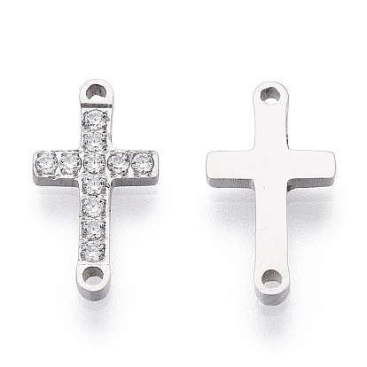 316 Surgical Stainless Steel Clear Cubic Zirconia Connector Charms, Religion Cross Links
