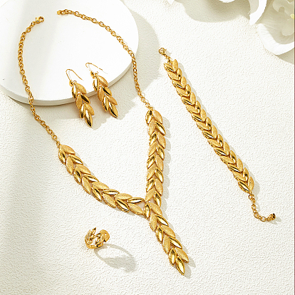 Браслеты, серьги, ожерелья и кольца из сплава в форме листьев для женщин.
