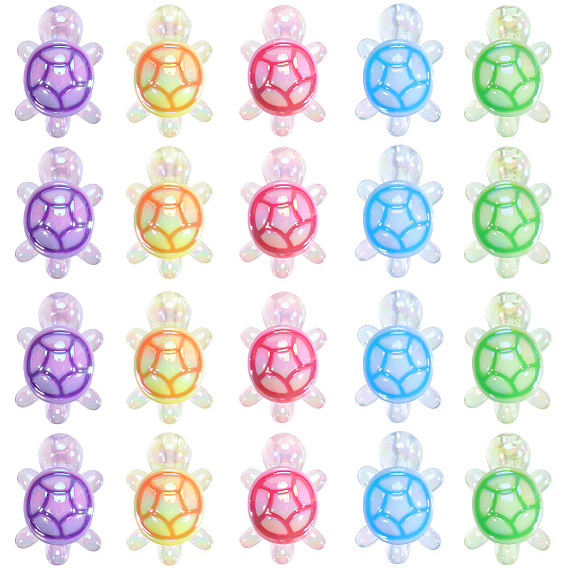 30Pcs UV Plating Transparent Acrylic Beads, Iridescent, Turtle, with Enamel