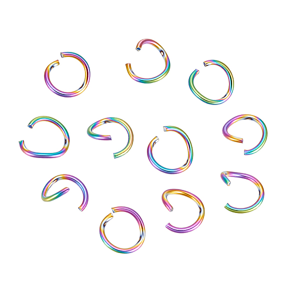 200pcs Rainbow Color 304 Stainless Steel Open Jump Rings, Round Ring, Ion Plating(IP)