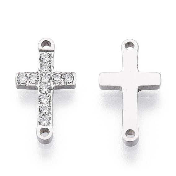 316 colgantes de conector de zirconia cúbica transparente de acero inoxidable quirúrgico, vínculos cruzados de religión