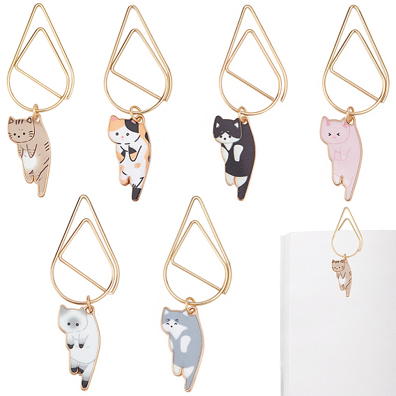 6шт. скрепки из углеродистой стали, с подвесками в виде котов из сплава эмали