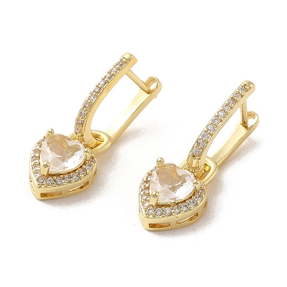 Rack Plating Brass Micro Pave Cubic Zirconia Dangle Hoop Earrings, Heart