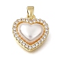 Brass Micro Pave Clear Cubic Zirconia Pendants, with ABS Imitation Pearl, Heart Charms, Rack Plating, Long-Lasting Plated, Cadmium Free & Lead Free, White