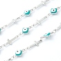 304 Stainless Steel Enamel  Link Chains, Rhombus Evil Eye & Cross, Unwelded, with Spool