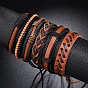 5Pcs 5 Style Adjustable Braided Imitation Leather Cord Bracelet Set with Waxed Cord for Men