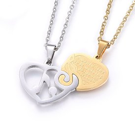 304 Stainless Steel Split Pendants Necklaces, Heart with Musical Note, with Word