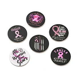 Breast Cancer Pink Awareness Ribbon Style 201 Stainless Steel Pendants, Flat Round, Stainless Steel Color