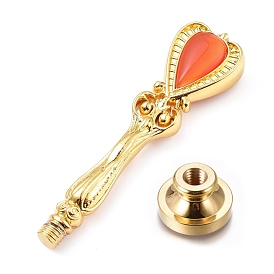 Blank Wax Seal Brass Stamp Head & Alloy Handles, with Cat Eye Beads, without Engraving Logo, for Wax Seal Stamp, Round