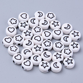 Непрозрачные акриловые бусины, плоский круглый со звездой, сердцем, луной и цветком