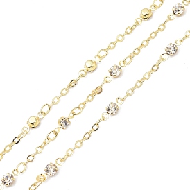 Brass & Rhinestone Link Chain, with Spool, Long-Lasting Plated, Soldered