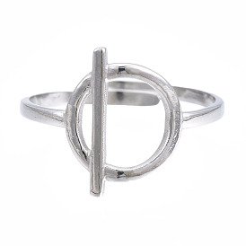 304 Stainless Steel Toggle Clasp Shape Open Cuff Ring, Hollow Chunky Ring for Women