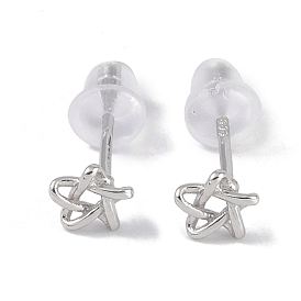 Rhodium Plated 999 Sterling Silver Star Stud Earrings for Women, with 999 Stamp