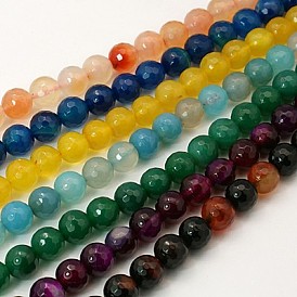 Natural Agate Beads Strands, Dyed, Faceted, Round, 6mm, Hole: 1mm