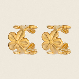 304 boucles d'oreilles manchette en acier inoxydable pour femmes, fleur