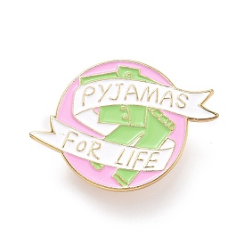 Pyjamas for Life Word Enamel Pin, Flat Round  Enamel Brooch for Backpack Clothes, Golden