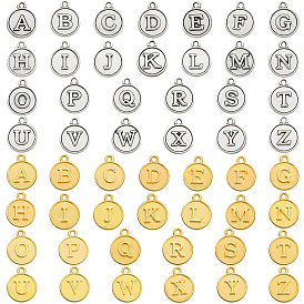 4сумки 2цвета в тибетском стиле из цинкового сплава 26буквы плоские круглые подвески