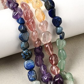 Нити бусин из натурального клубничного кварца, цитрина, аметиста, зеленого авантюрина и лазурита, самородки, упавший камень