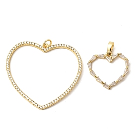 Подвески из латуни с прозрачными кубическими циркониями ко Дню святого Валентина, сердце прелести, без кадмия и без свинца, долговечный, стойки покрытие