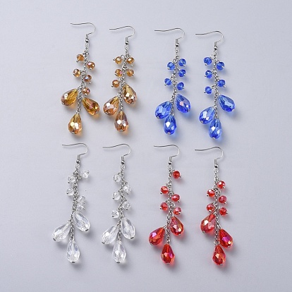 Teardrop Glass Dangle Earrings, with 316 Surgical Stainless Steel Earring Hooks, Iron and Brass Findings