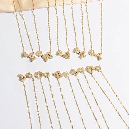 Ожерелья с подвеской в виде сердца из латуни с микропаве из прозрачного кубического циркония, золотые