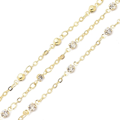 Brass & Rhinestone Link Chain, with Spool, Long-Lasting Plated, Soldered
