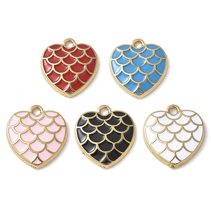 304 подвески из нержавеющей стали, с эмалью, подвеска в виде сердца с чешуей дракона, реальный 18 k позолоченный