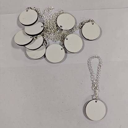 Pendentif rond et plat en MDF avec chaîne en fer et transfert thermique, avec alliage homard fermoirs pince