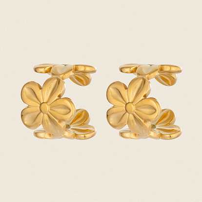 304 boucles d'oreilles manchette en acier inoxydable pour femmes, fleur