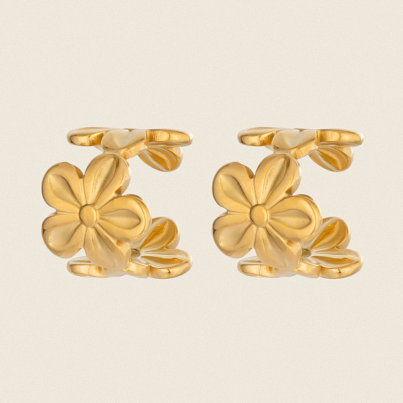 304 boucles d'oreilles manchette en acier inoxydable pour femmes, fleur
