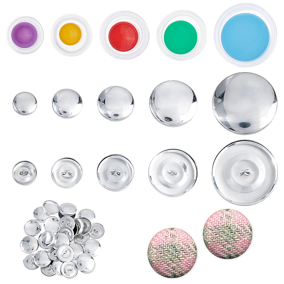 Plastic & Iron Button Finding Sets, Flat Round