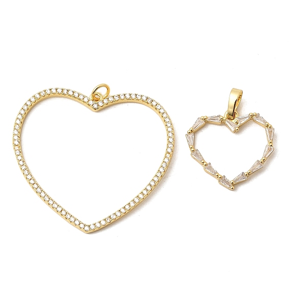 Подвески из латуни с прозрачными кубическими циркониями ко Дню святого Валентина, сердце прелести, без кадмия и без свинца, долговечный, стойки покрытие